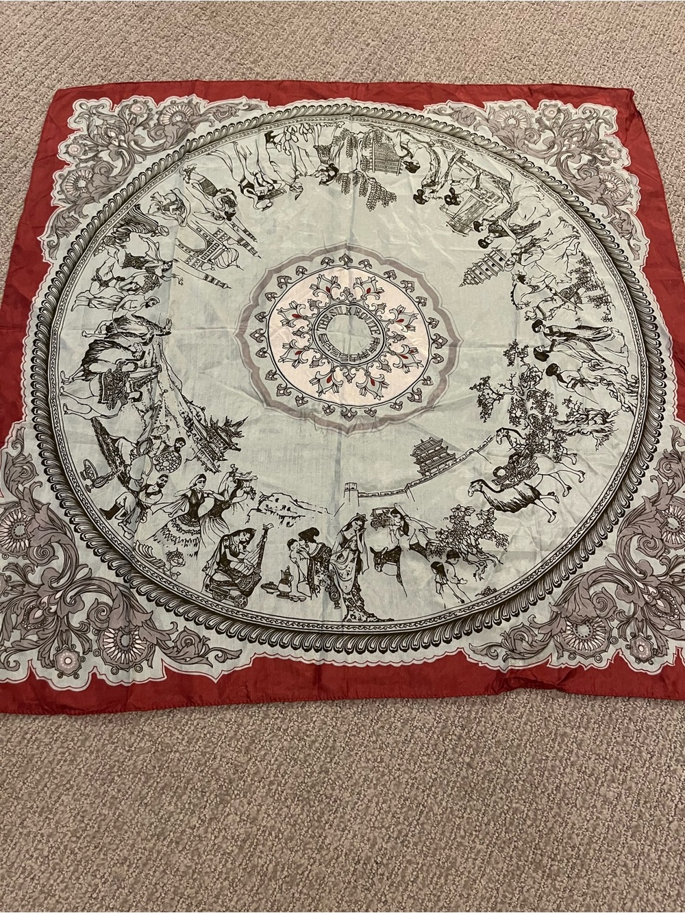 Vintage “The Silk Route” Graphic Silk Scarf